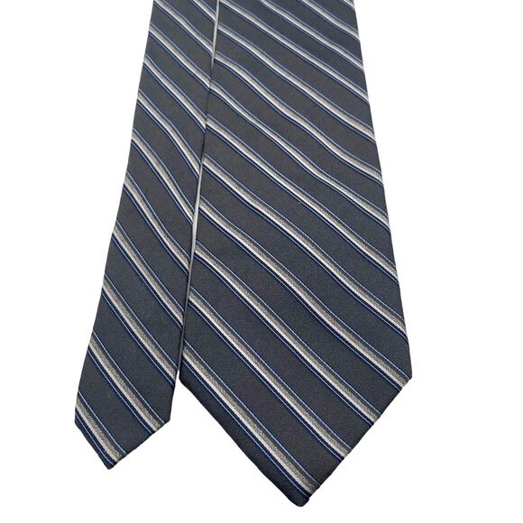 Calvin Klein 100% Silk Men's Repp tie Blue-Black-Silver 61 1/2" by 3 1/2" - Picture 1 of 6